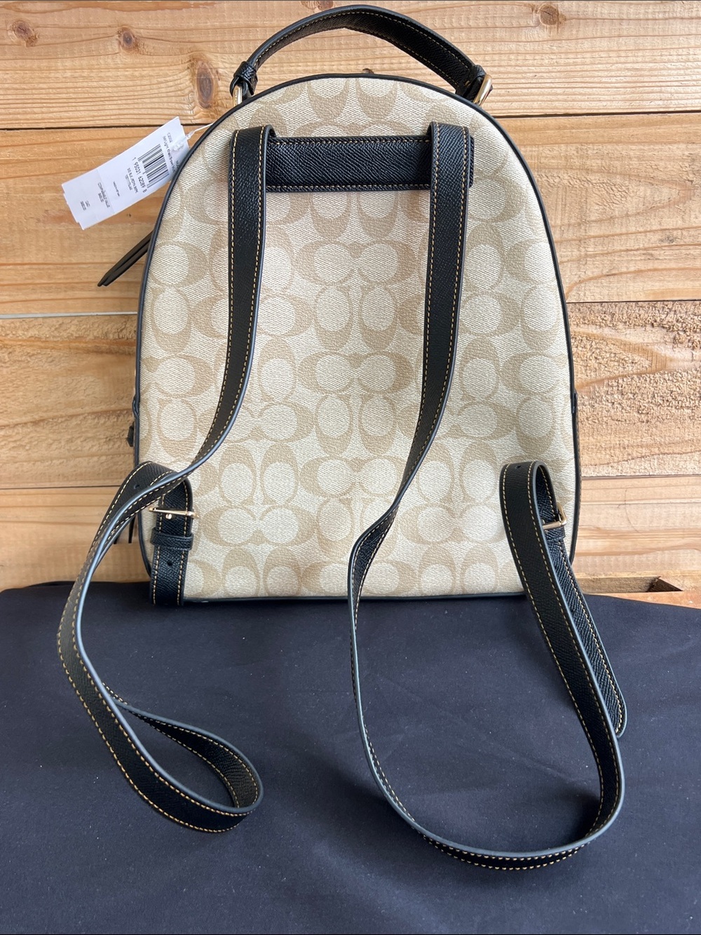 Coach Beige Signature Mini Backpack with Black Trim - Picture 2 of 8